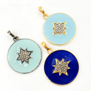 Diamond Sterling Silver Round Star Enamel Pendant